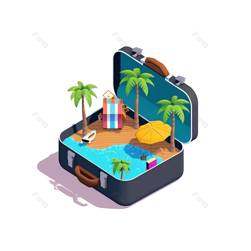海边图片,椰子树元素,旅行箱PNG,海滩免抠素材